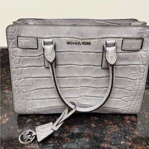 Michael Kors Silver Crocodile Embossed Satchel